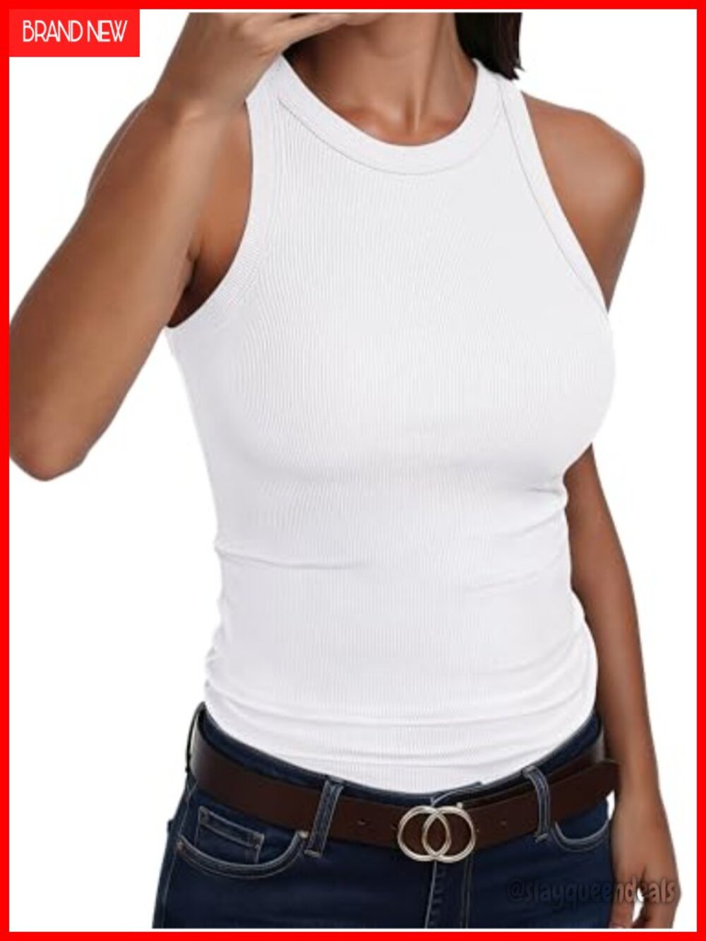 Womens High Neck Racerback Ribbed Slim Fit Tank Top Sleeveless Summer